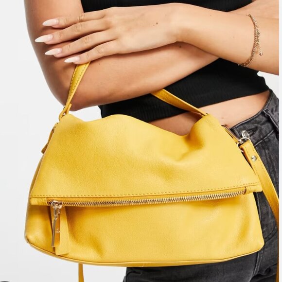 Paul Costelloe Leather Flap Yellow Crossbody Bag - Picture 1 of 6